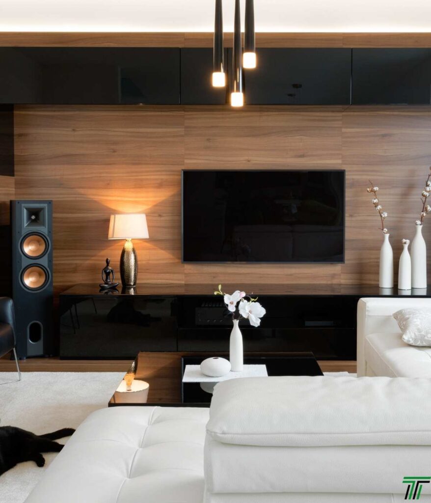 A stunning television elegantly mounted by Topline.